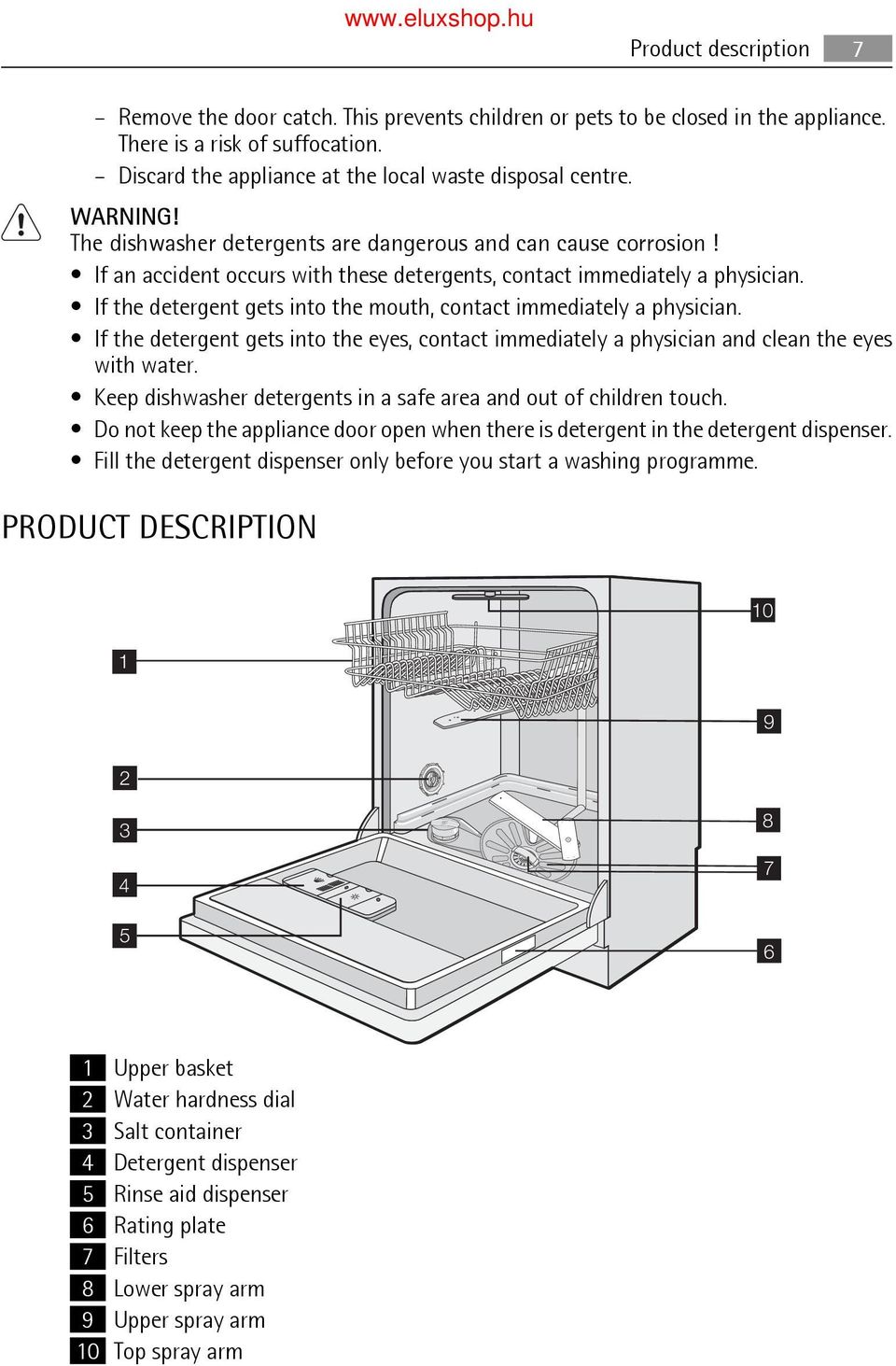 If the detergent gets into the mouth, contact immediately a physician. If the detergent gets into the eyes, contact immediately a physician and clean the eyes with water.