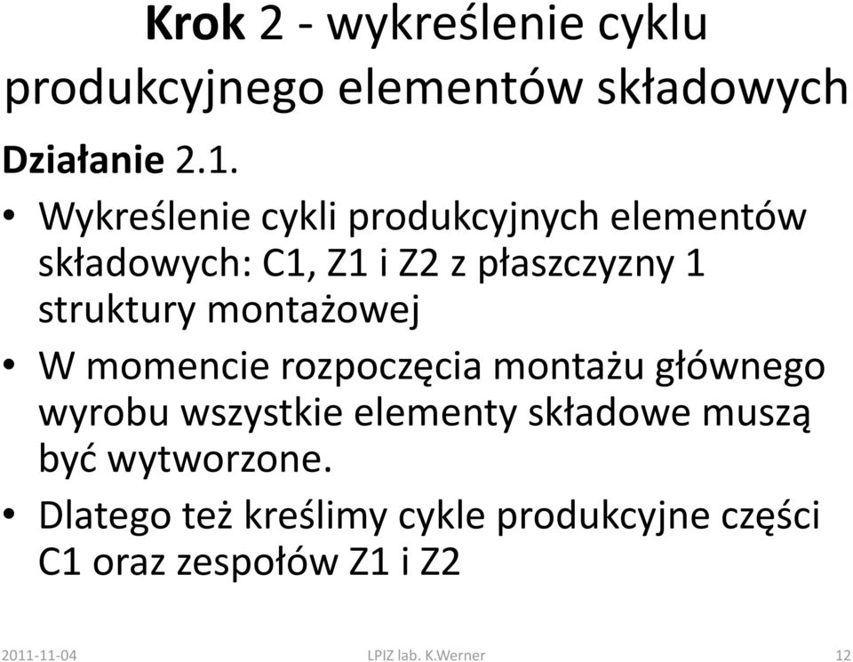 montażowej W momencie rozpoczęcia montażu głównego wyrobu wszystkie elementy składowe muszą