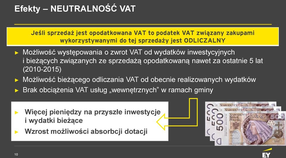 nawet za ostatnie 5 lat (2010-2015) Możliwość bieżącego odliczania VAT od obecnie realizowanych wydatków Brak obciążenia VAT