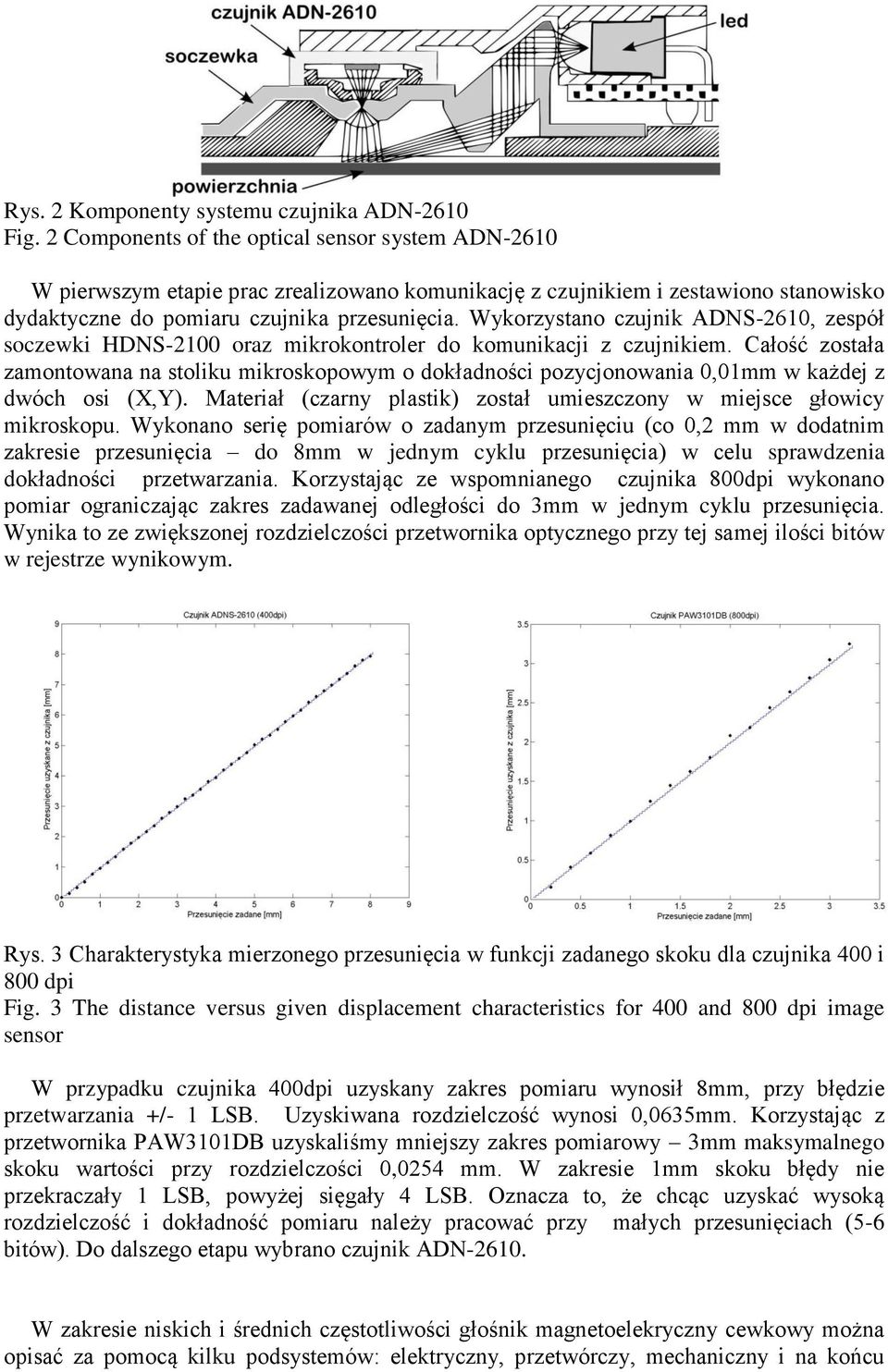 Wykorzystano czujnik ADNS-2610, zespół soczewki HDNS-2100 oraz mikrokontroler do komunikacji z czujnikiem.