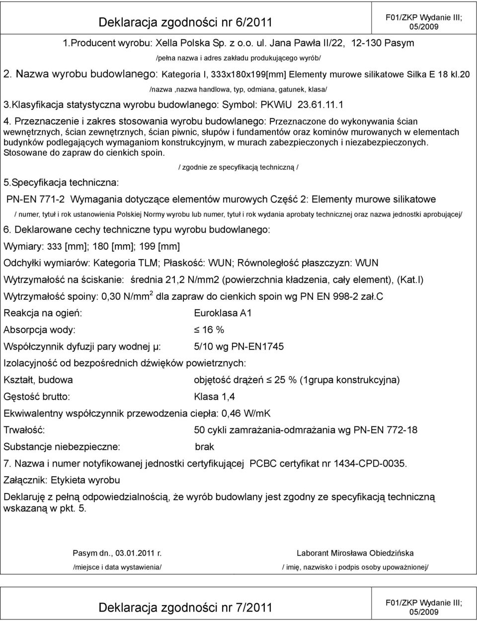 20 Wymiary: 333 [mm]; 180 [mm]; 199 [mm] Wytrzymałość na ściskanie: średnia 21,2 N/mm2 (powierzchnia kładzenia, cały element), (Kat.