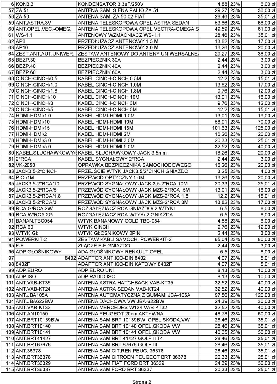 5 M 13,82 23% 17,00 zł 63 AP10 PRZEDŁUŻACZ ANTENOWY 3.0 M 16,26 23% 20,00 zł 64 ZEST.ANT.AUT.UNIWER. ZESTAW ANTENOWY DO ANTENY UNIWERSALNEJ 29,27 23% 36,00 zł 65 BEZP.