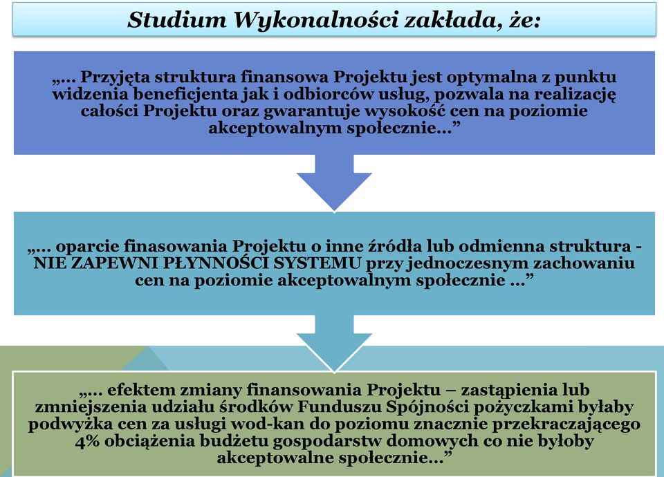 SYSTEMU przy jednoczesnym zachowaniu cen na poziomie akceptowalnym społecznie efektem zmiany finansowania Projektu zastąpienia lub zmniejszenia udziału środków Funduszu
