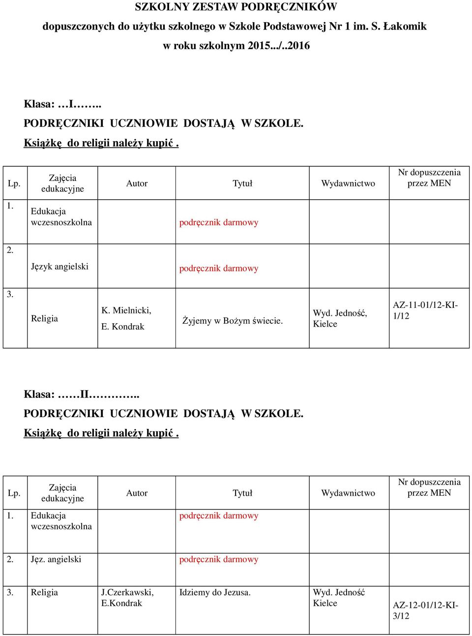 . Edukacja Język angielski K. Mielnicki, E. Kondrak Żyjemy w Bożym świecie.