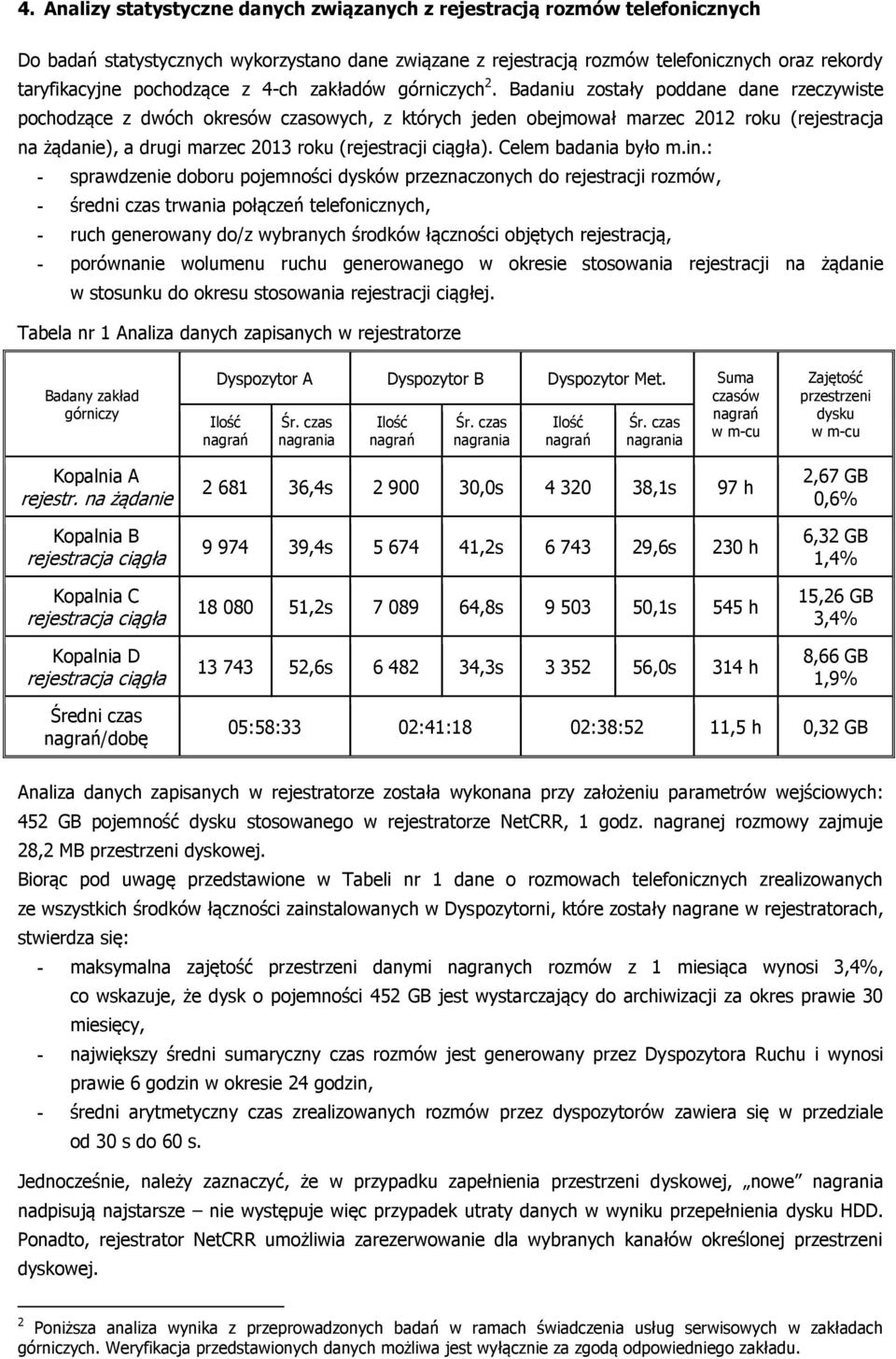 Badaniu zostały poddane dane rzeczywiste pochodzące z dwóch okresów czasowych, z których jeden obejmował marzec 2012 roku (rejestracja na żądanie), a drugi marzec 2013 roku (rejestracji ciągła).