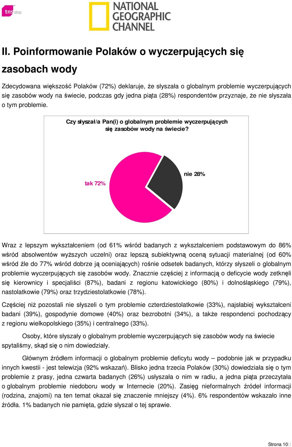 tak 72% nie 28% Wraz z lepszym wykształceniem (od 61% wśród badanych z wykształceniem podstawowym do 86% wśród absolwentów wyższych uczelni) oraz lepszą subiektywną oceną sytuacji materialnej (od 60%