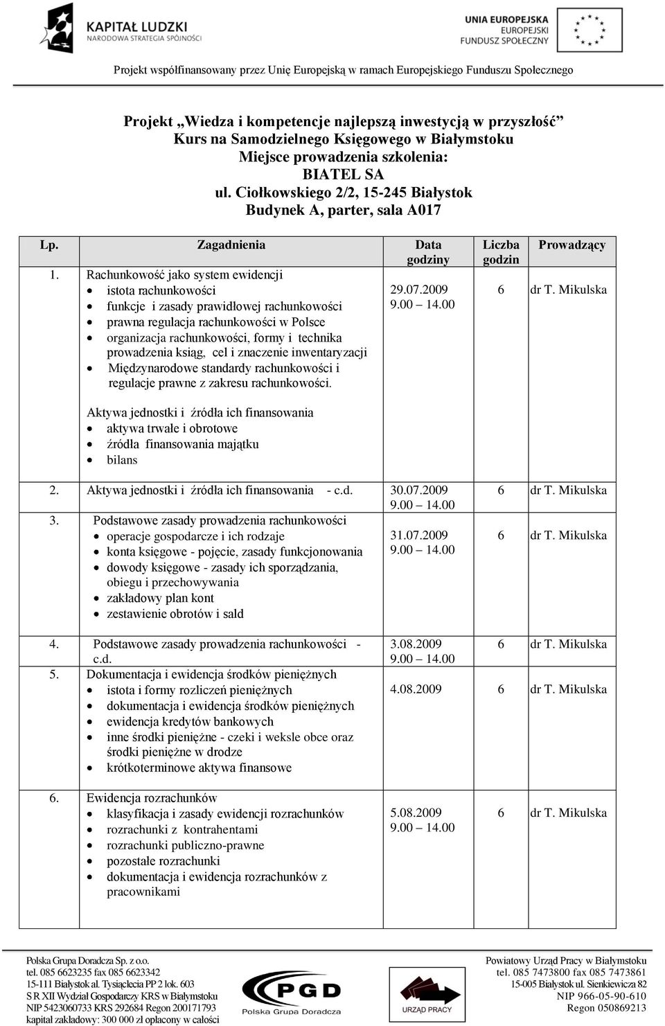 2009 funkcje i zasady prawidłowej rachunkowości 9.00 1.