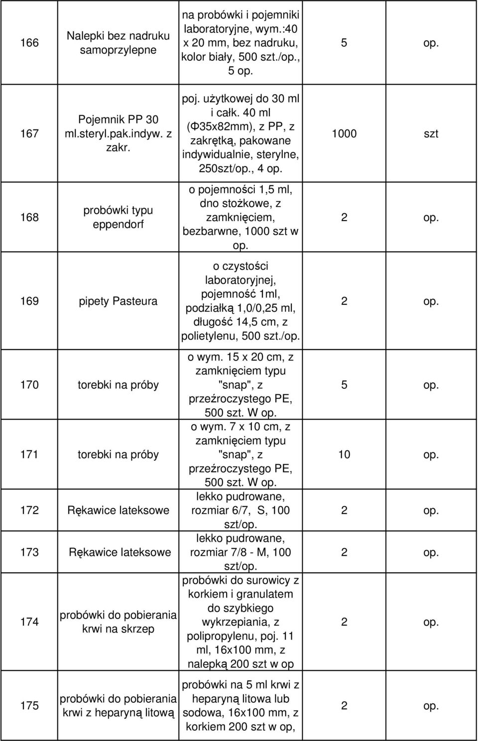 pobierania krwi z heparyną litową poj. uŝytkowej do 30 ml i całk. 40 ml (Φ35x82mm), z PP, z zakrętką, pakowane indywidualnie, sterylne, 250szt/op., 4 op.