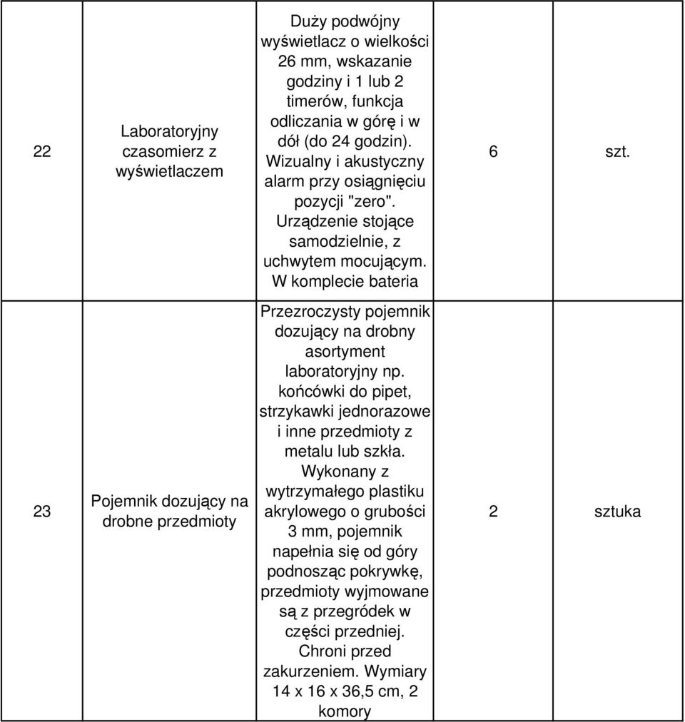 23 Pojemnik dozujący na drobne przedmioty Przezroczysty pojemnik dozujący na drobny asortyment laboratoryjny np.