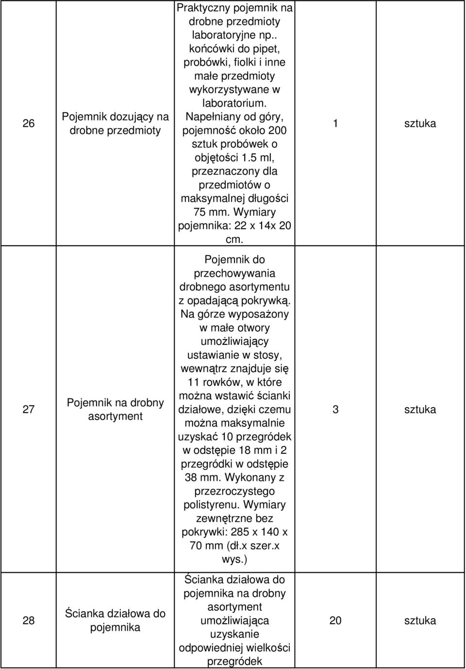 1 sztuka 27 Pojemnik na drobny asortyment Pojemnik do przechowywania drobnego asortymentu z opadającą pokrywką.