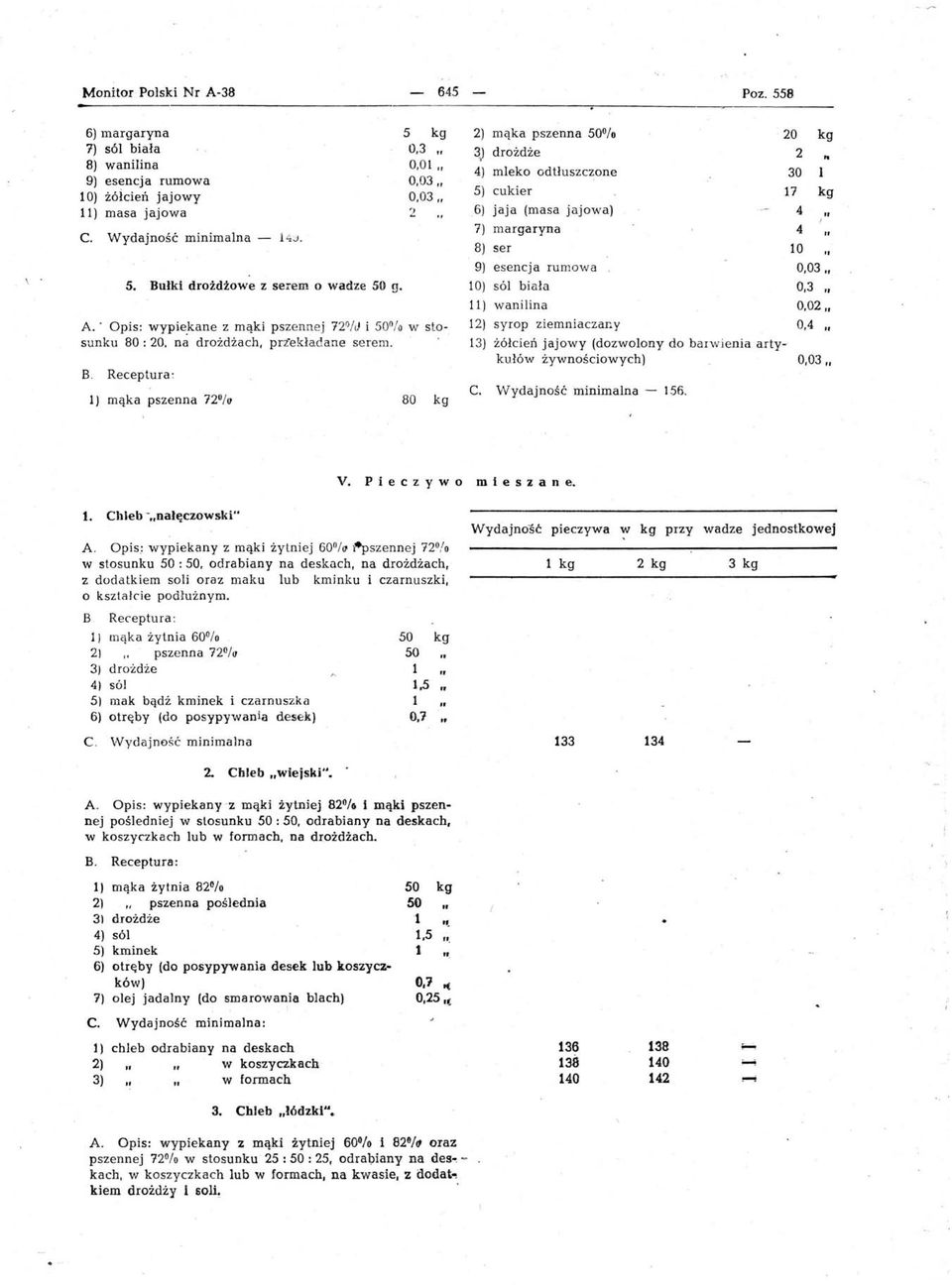 l) mąka pszenna 7 /11 80 kg ) mąka pszenna 50010 ) mleko odtłuszczone 5) cukier.6) jaja (masa jajowa) 7) margaryna 8) ser 9) esencja rumowa 10) sól bi a ła 11) wanilina 0 kg.