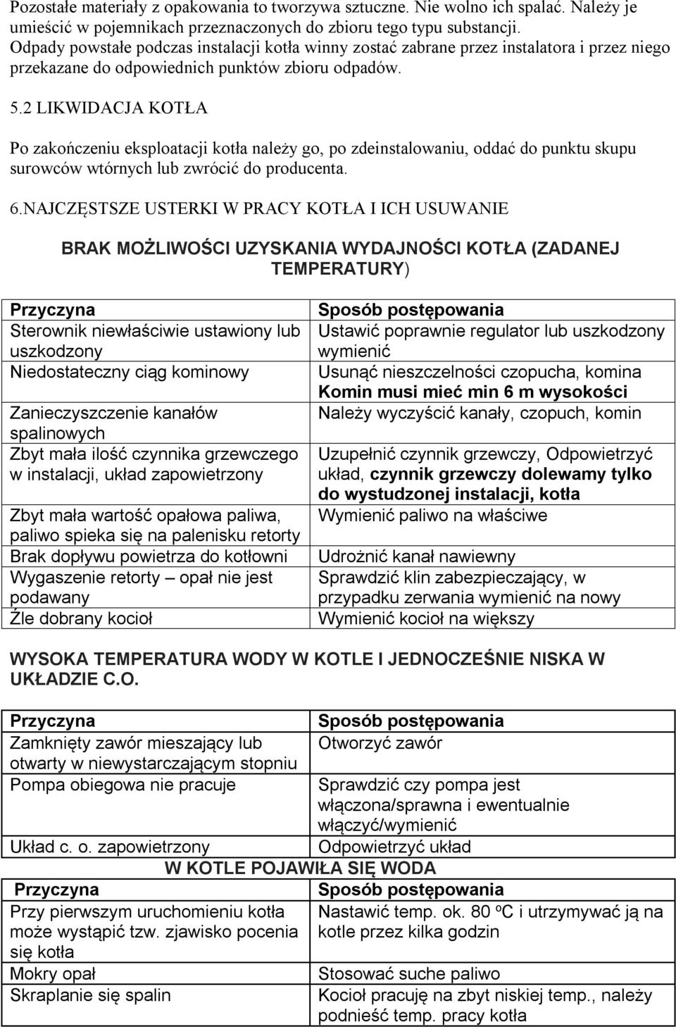 2 LIKWIDACJA KOTŁA Po zakończeniu eksploatacji kotła należy go, po zdeinstalowaniu, oddać do punktu skupu surowców wtórnych lub zwrócić do producenta. 6.