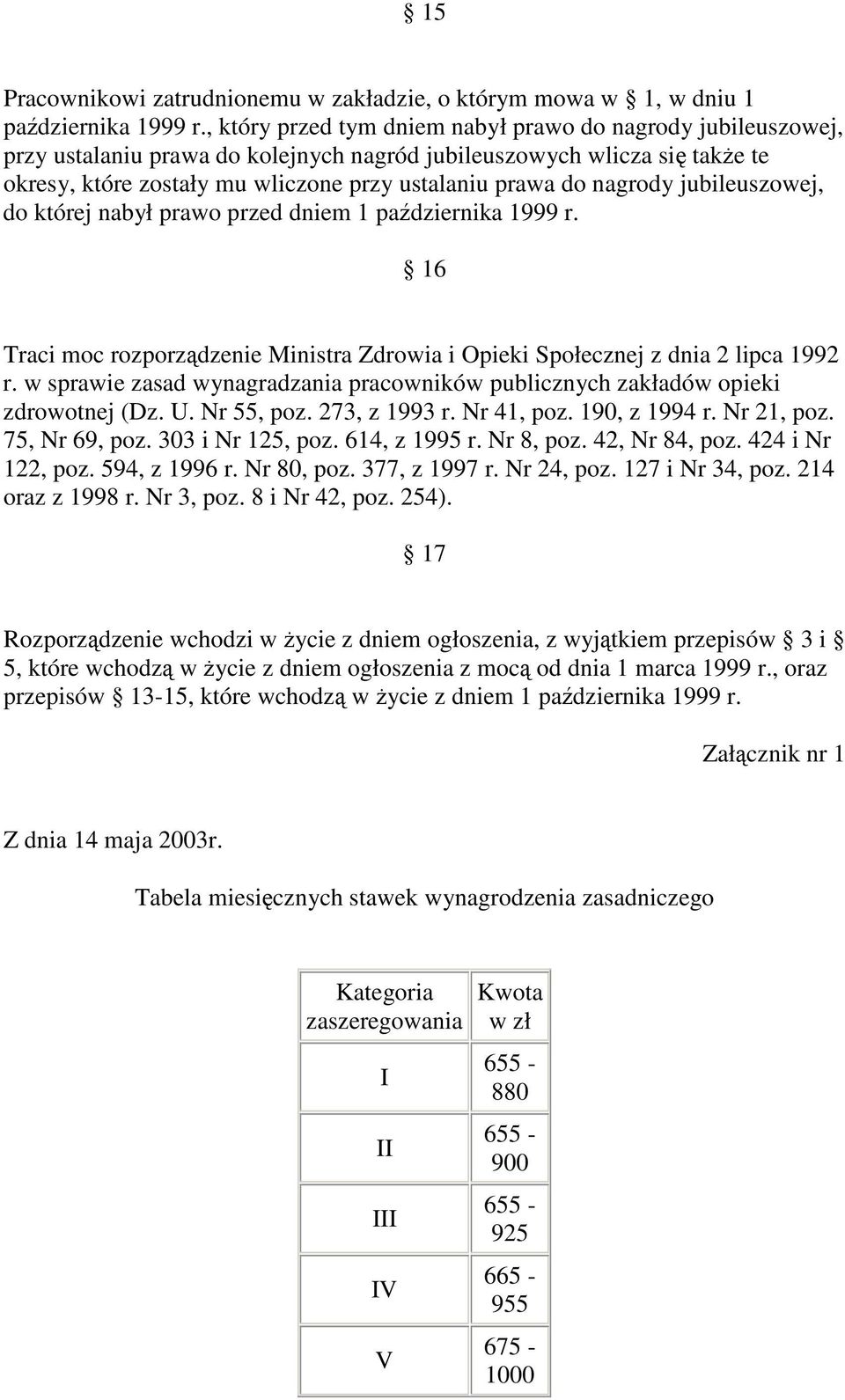 nagrody jubileuszowej, do której nabył prawo przed dniem 1 padziernika 1999 r. 16 Traci moc rozporzdzenie Ministra Zdrowia i Opieki Społecznej z dnia 2 lipca 1992 r.