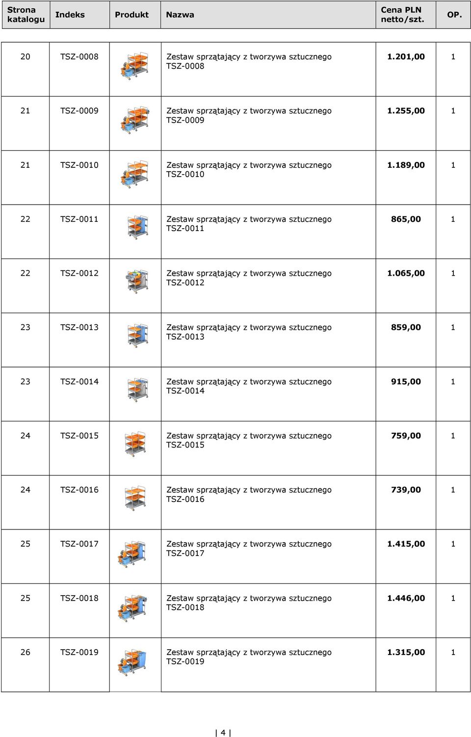 189,00 1 22 TSZ-0011 Zestaw sprzątający z tworzywa sztucznego TSZ-0011 865,00 1 22 TSZ-0012 Zestaw sprzątający z tworzywa sztucznego TSZ-0012 1.