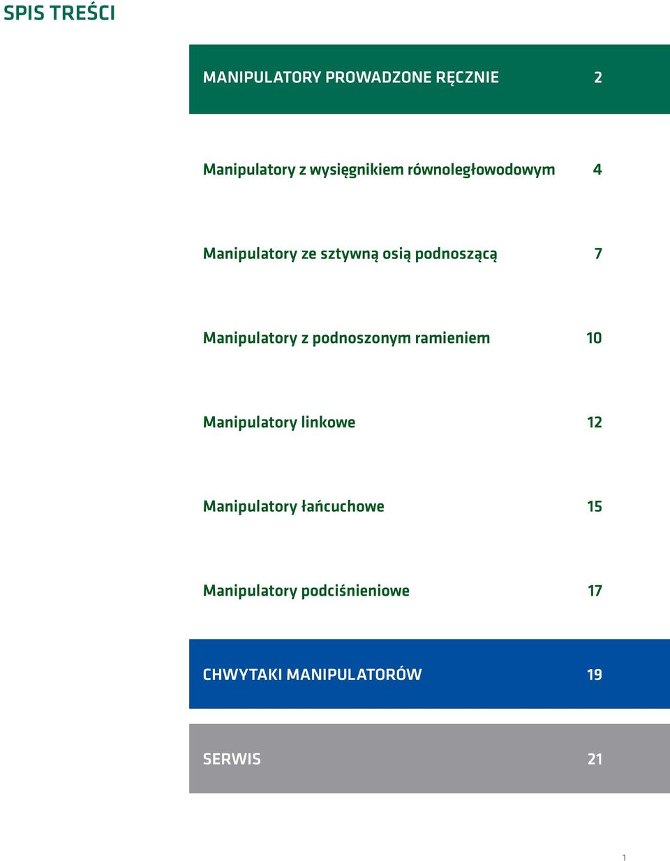 Manipulatory z podnoszonym ramieniem 10 Manipulatory linkowe 12