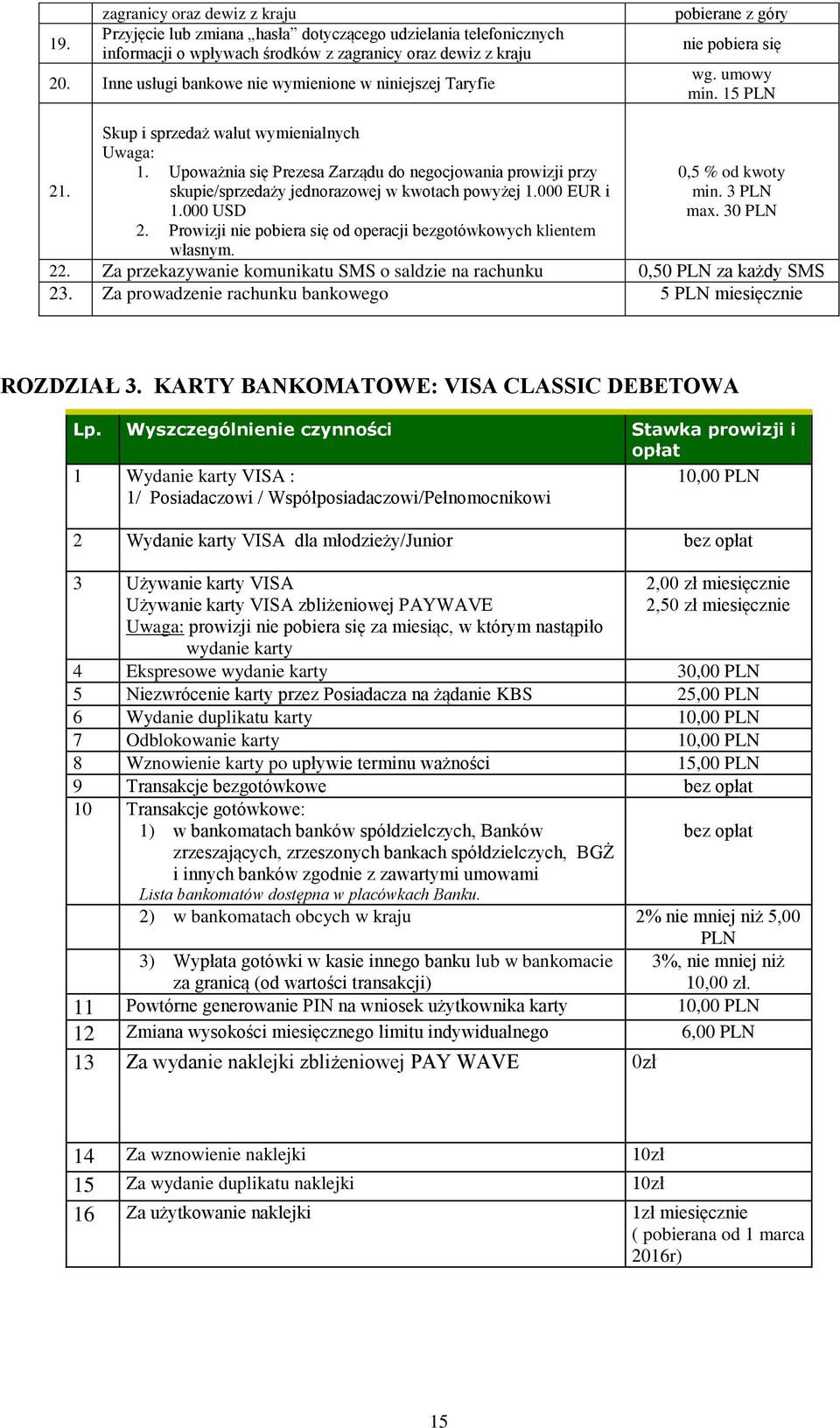 Upoważnia się Prezesa Zarządu do negocjowania prowizji przy skupie/sprzedaży jednorazowej w kwotach powyżej 1.000 EUR i 1.000 USD 2.