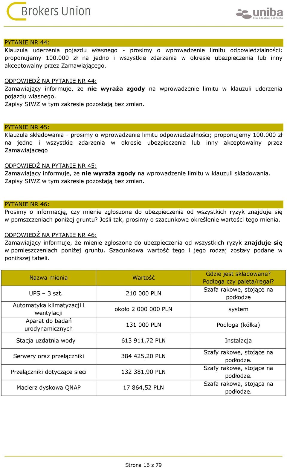 ODPOWIEDŹ NA PYTANIE NR 44: Zamawiający informuje, że nie wyraża zgody na wprowadzenie limitu w klauzuli uderzenia pojazdu własnego.