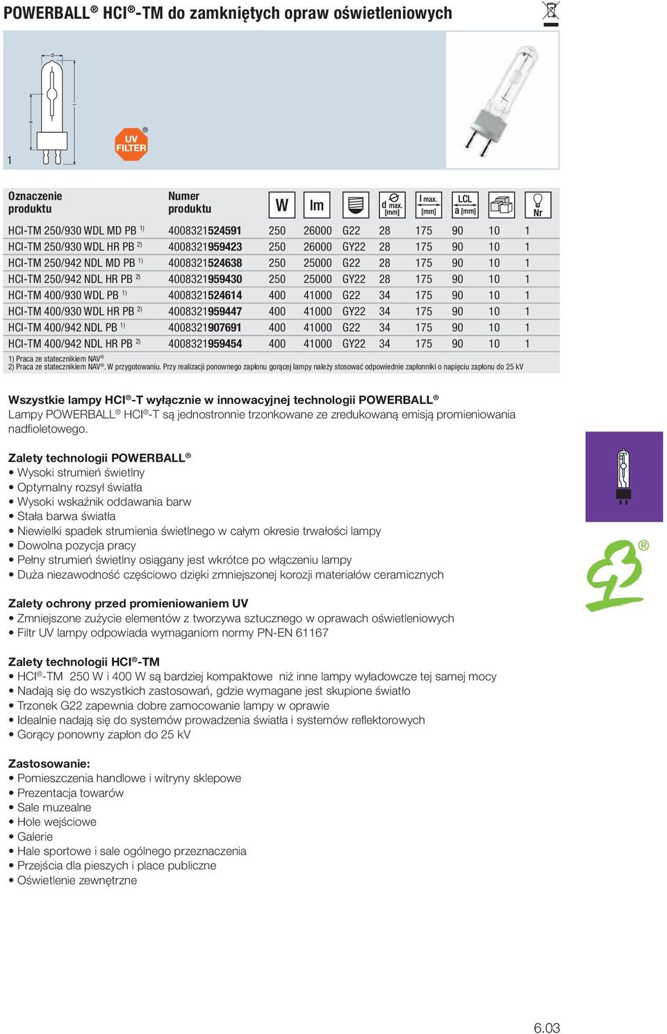 G22 34 175 90 10 1 HCI-TM 400/930 WDL HR PB 2) 4008321959447 400 41000 GY22 34 175 90 10 1 HCI-TM 400/942 NDL PB 1) 4008321907691 400 41000 G22 34 175 90 10 1 HCI-TM 400/942 NDL HR PB 2)