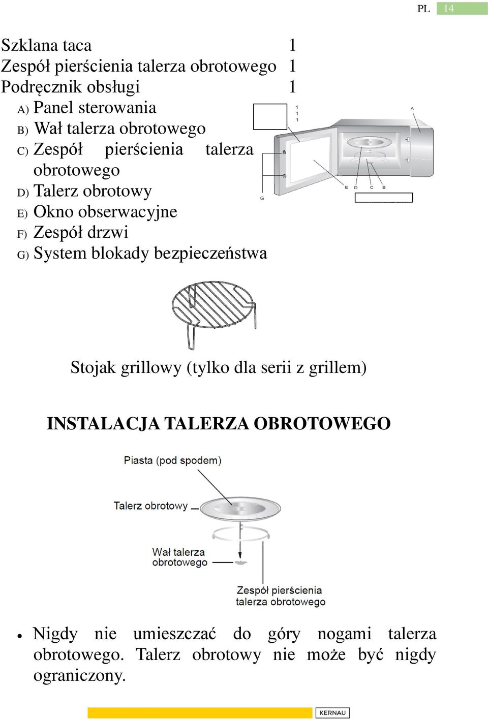 Zespół drzwi G) System blokady bezpieczeństwa Stojak grillowy (tylko dla serii z grillem) INSTALACJA