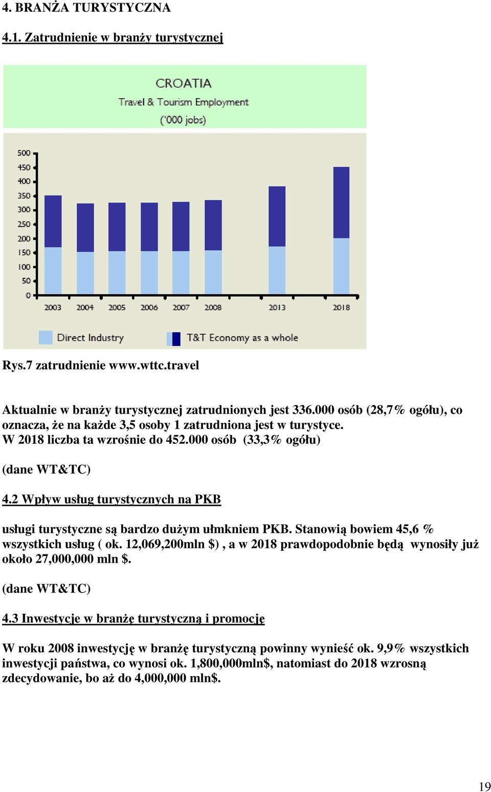 2 Wpływ usług turystycznych na PKB usługi turystyczne są bardzo duŝym ułmkniem PKB. Stanowią bowiem 45,6 % wszystkich usług ( ok.