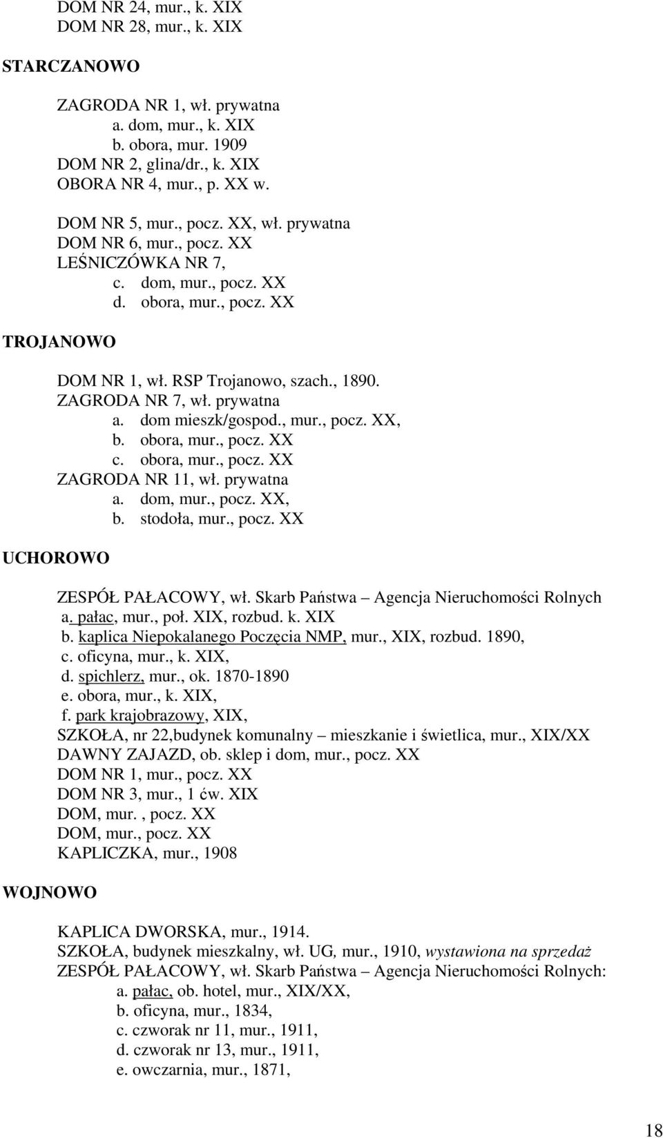 dom mieszk/gospod., mur., pocz. XX, b. obora, mur., pocz. XX c. obora, mur., pocz. XX ZAGRODA NR 11, wł. prywatna a. dom, mur., pocz. XX, b. stodoła, mur., pocz. XX UCHOROWO WOJNOWO ZESPÓŁ PAŁACOWY, wł.