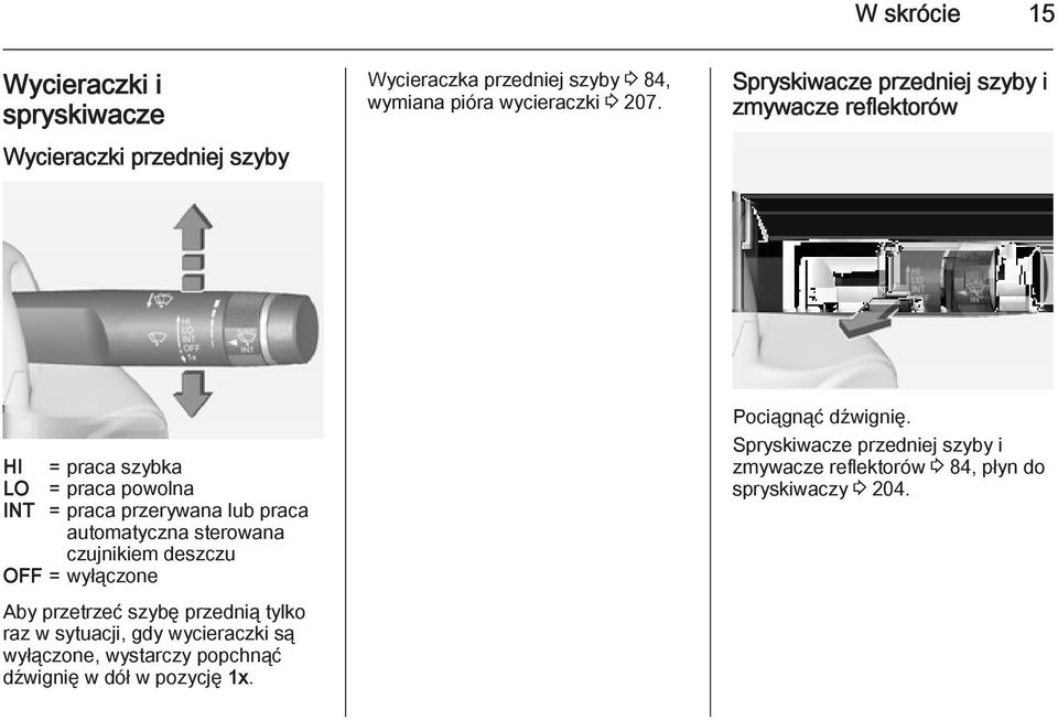 sterowana czujnikiem deszczu OFF = wyłączone Aby przetrzeć szybę przednią tylko raz w sytuacji, gdy wycieraczki są wyłączone, wystarczy