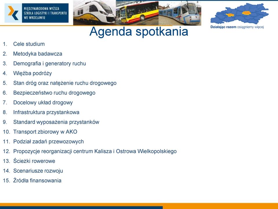 Infrastruktura przystankowa 9. Standard wyposażenia przystanków 10. Transport zbiorowy w AKO 11.