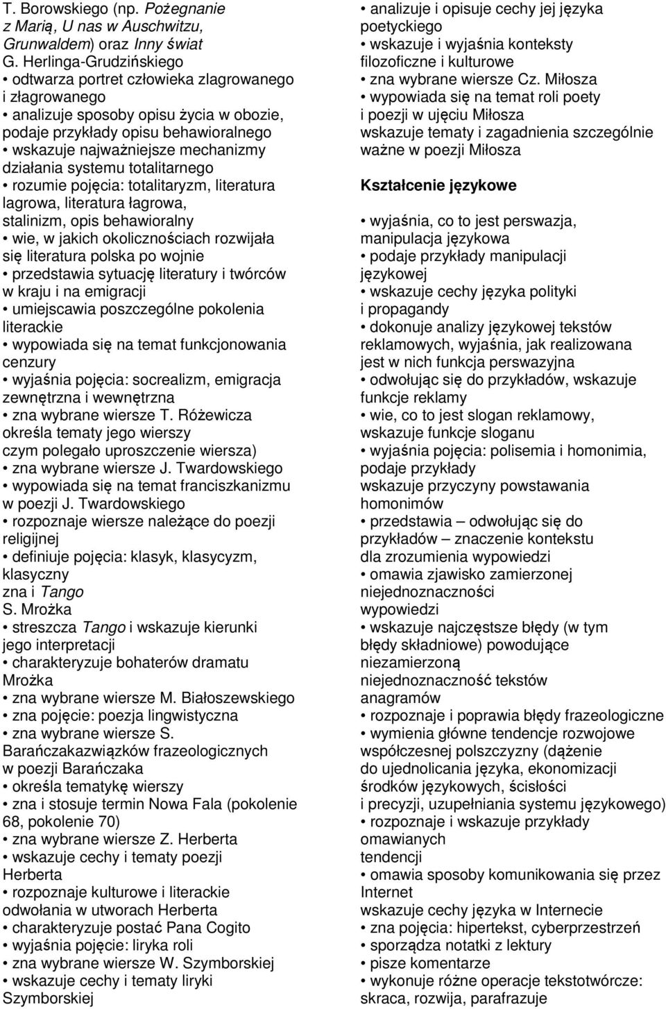 systemu totalitarnego rozumie pojęcia: totalitaryzm, literatura lagrowa, literatura łagrowa, stalinizm, opis behawioralny wie, w jakich okolicznościach rozwijała się literatura polska po wojnie