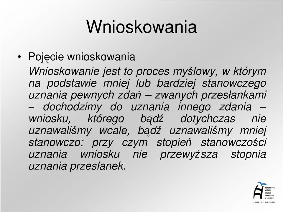 innego zdania wniosku, którego bądź dotychczas nie uznawaliśmy wcale, bądź uznawaliśmy mniej