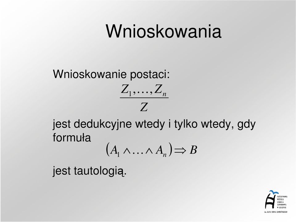 dedukcyjne wtedy i tylko wtedy,