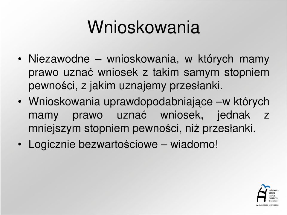 Wnioskowania uprawdopodabniające w których mamy prawo uznać wniosek,