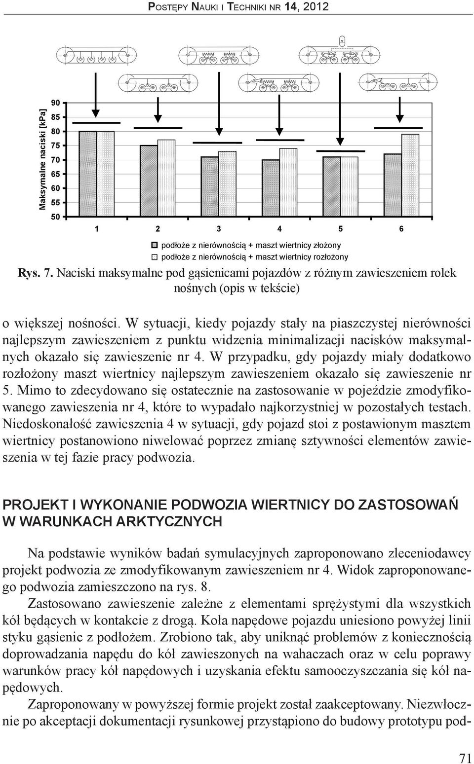 W przypadku, gdy pojazdy miały dodatkowo rozłożony maszt wiertnicy najlepszym zawieszeniem okazało się zawieszenie nr 5.