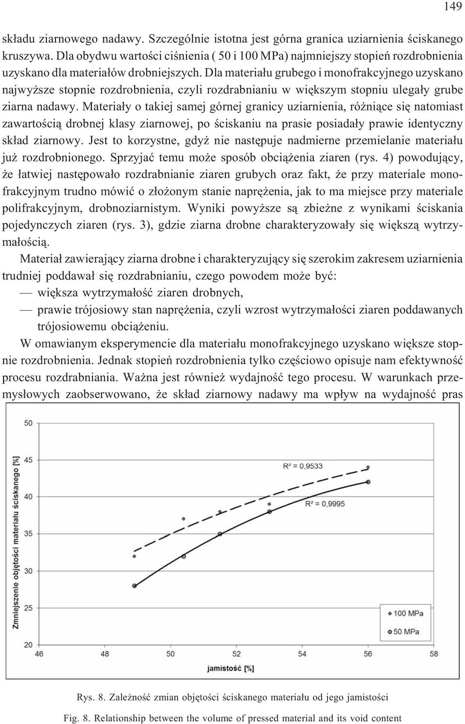 Dla materia³u grubego i monofrakcyjnego uzyskano najwy sze stopnie rozdrobnienia, czyli rozdrabnianiu w wiêkszym stopniu ulega³y grube ziarna nadawy.