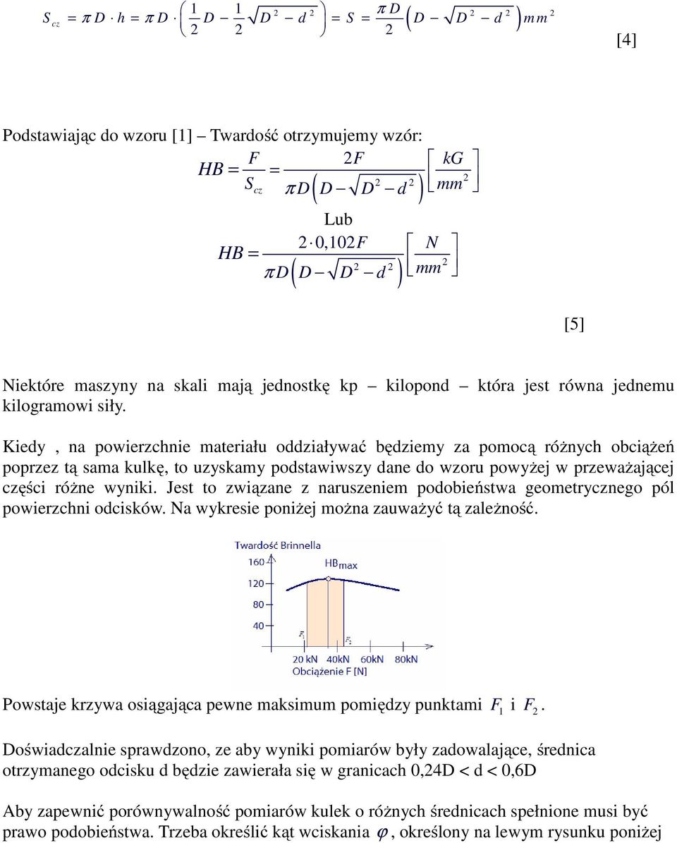 Kiedy, na powierzchnie materiału oddziaływać będziemy za pomocą różnych obciążeń poprzez tą sama kulkę, to uzyskamy podstawiwszy dane do wzoru powyżej w przeważającej części różne wyniki.
