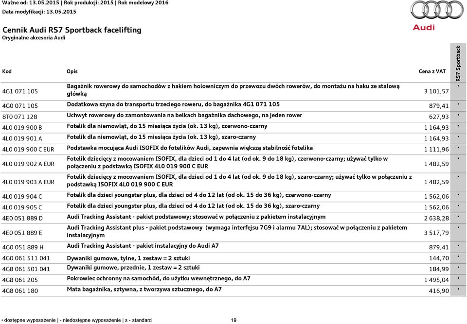 15 miesiąca życia (ok. 13 kg), czerwono-czarny 1 164,93 4L0 019 901 A Fotelik dla niemowląt, do 15 miesiąca życia (ok.