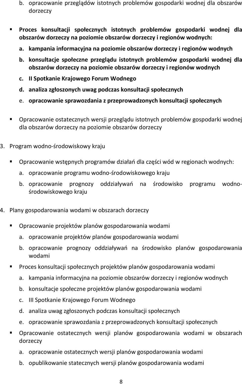 konsultacje społeczne przeglądu istotnych problemów gospodarki wodnej dla obszarów dorzeczy na poziomie obszarów dorzeczy i regionów wodnych c. II Spotkanie Krajowego Forum Wodnego d.