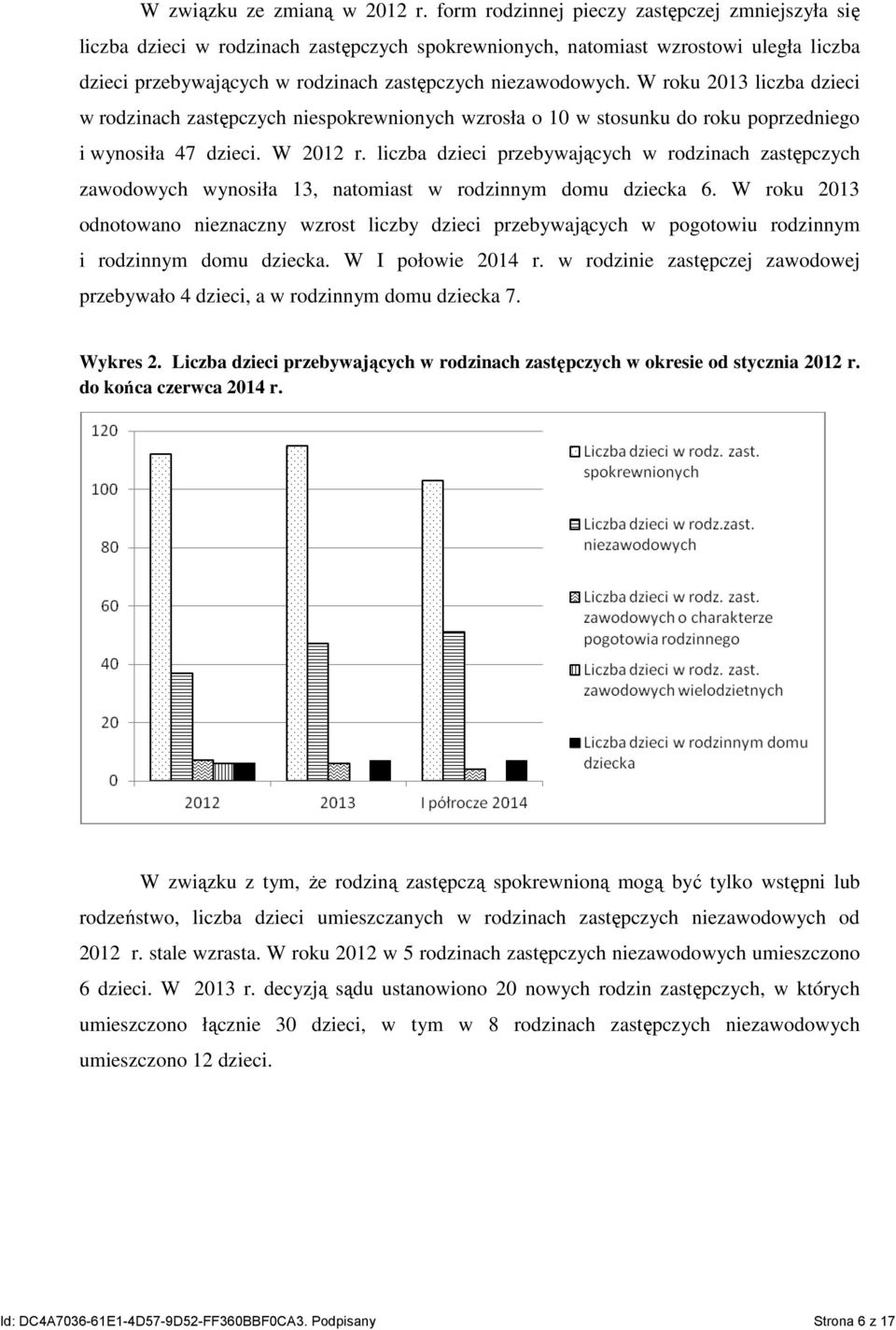 W roku 2013 liczba dzieci w rodzinach zastępczych niespokrewnionych wzrosła o 10 w stosunku do roku poprzedniego i wynosiła 47 dzieci. W 2012 r.