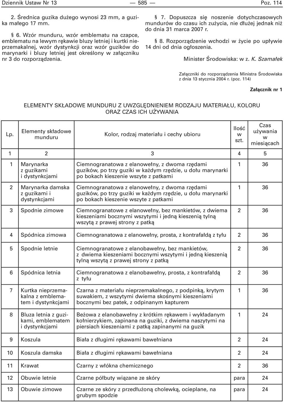 nr 3 do rozporzàdzenia. 7. Dopuszcza si noszenie dotychczasowych mundurów do czasu ich zu ycia, nie d u ej jednak ni do dnia 31 marca 2007 r. 8.