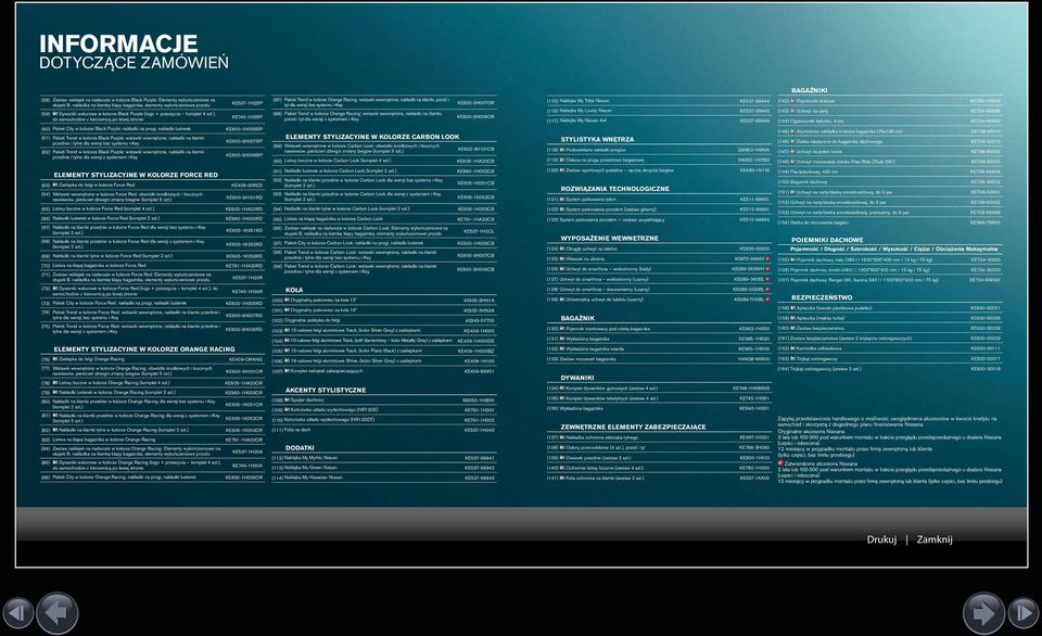), do samochodów z kierownicą po lewej stronie KE7-HBP KE7-HBP (87) Pakiet Trend w kolorze Orange Racing: wstawki wewnętrzne, nakładki na klamki, przód i tył dla wersji bez systemu i-key (88) Pakiet