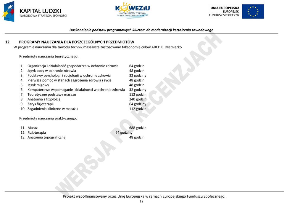 ierwsza pomoc w stanach zagrożenia zdrowia i życia 48 godzin 5. Język migowy 48 godzin 6. Komputerowe wspomaganie działalności w ochronie zdrowia 32 godziny 7.