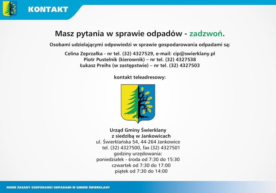 pl Piotr Pustelnik (kierownik) nr tel. (32) 4327538 Łukasz Preihs (w zastępstwie) nr tel.