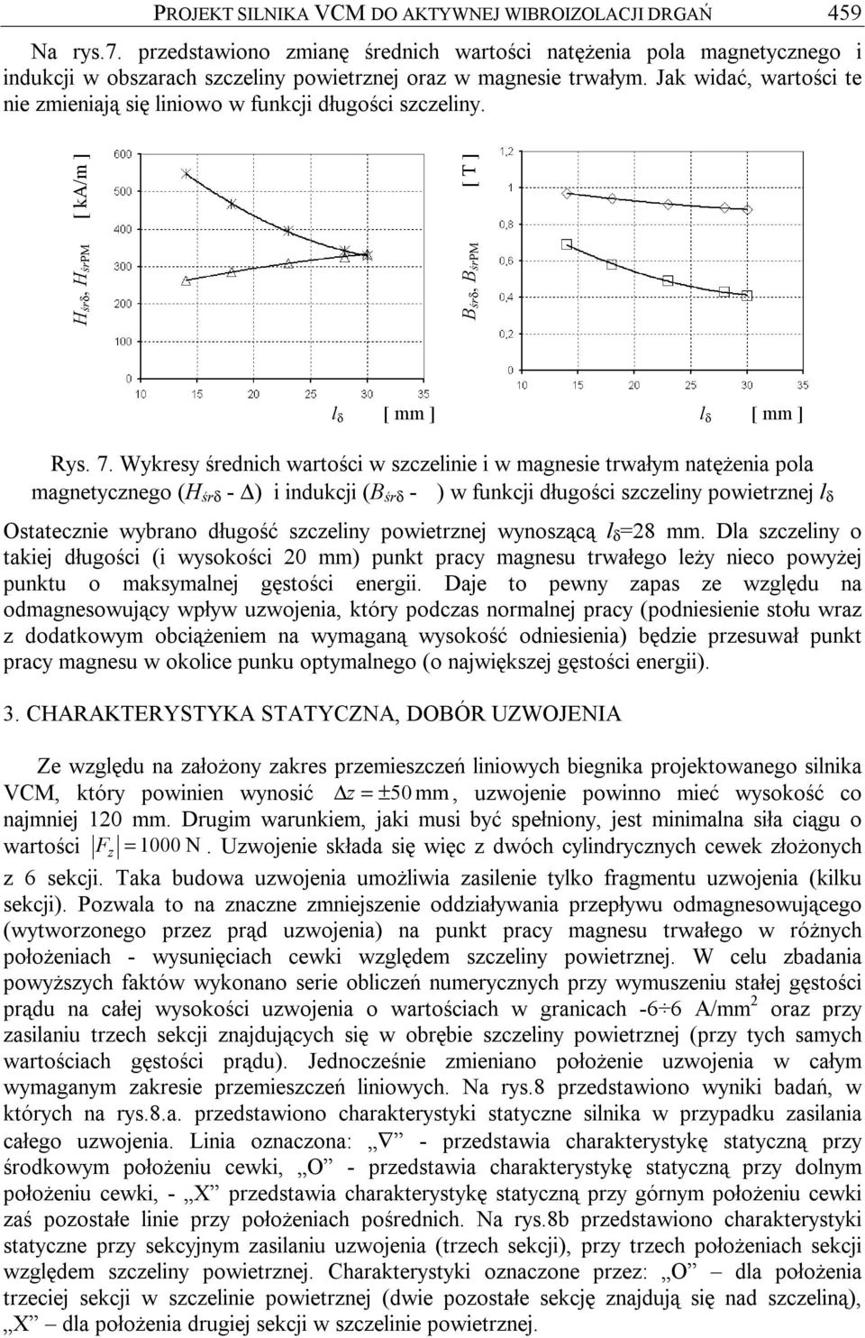 Jak widać, wartości te nie zmieniają się liniowo w funkcji długości szczeliny. Hśrδ, HśrPM [ ka/m ] Bśrδ, BśrPM [ T ] l δ [ mm ] l δ [ mm ] Rys. 7.