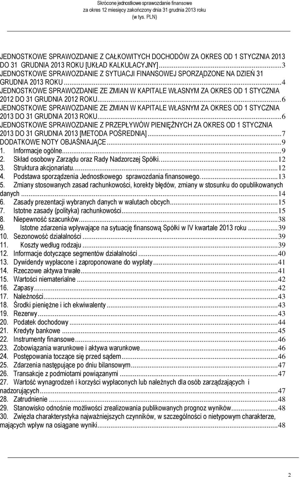 .. 4 JEDNOSTKOWE SPRAWOZDANIE ZE ZMIAN W KAPITALE WŁASNYM ZA OKRES OD 1 STYCZNIA 2012 DO 31 GRUDNIA 2012 ROKU.