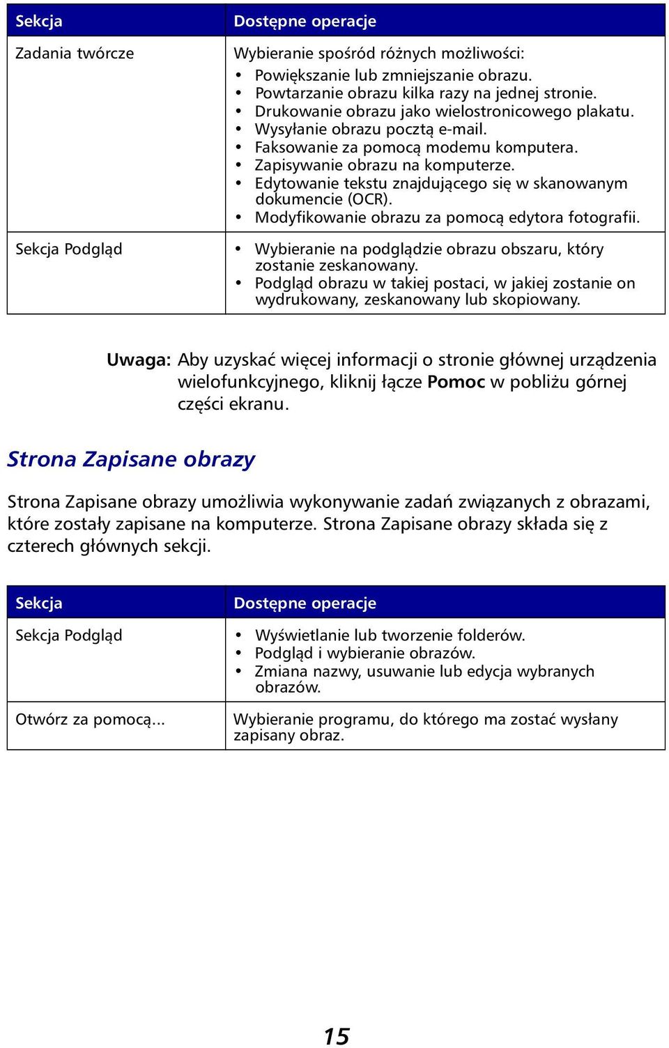 Edytowanie tekstu znajdującego się w skanowanym dokumencie (OCR). Modyfikowanie obrazu za pomocą edytora fotografii. Sekcja Podgląd Wybieranie na podglądzie obrazu obszaru, który zostanie zeskanowany.