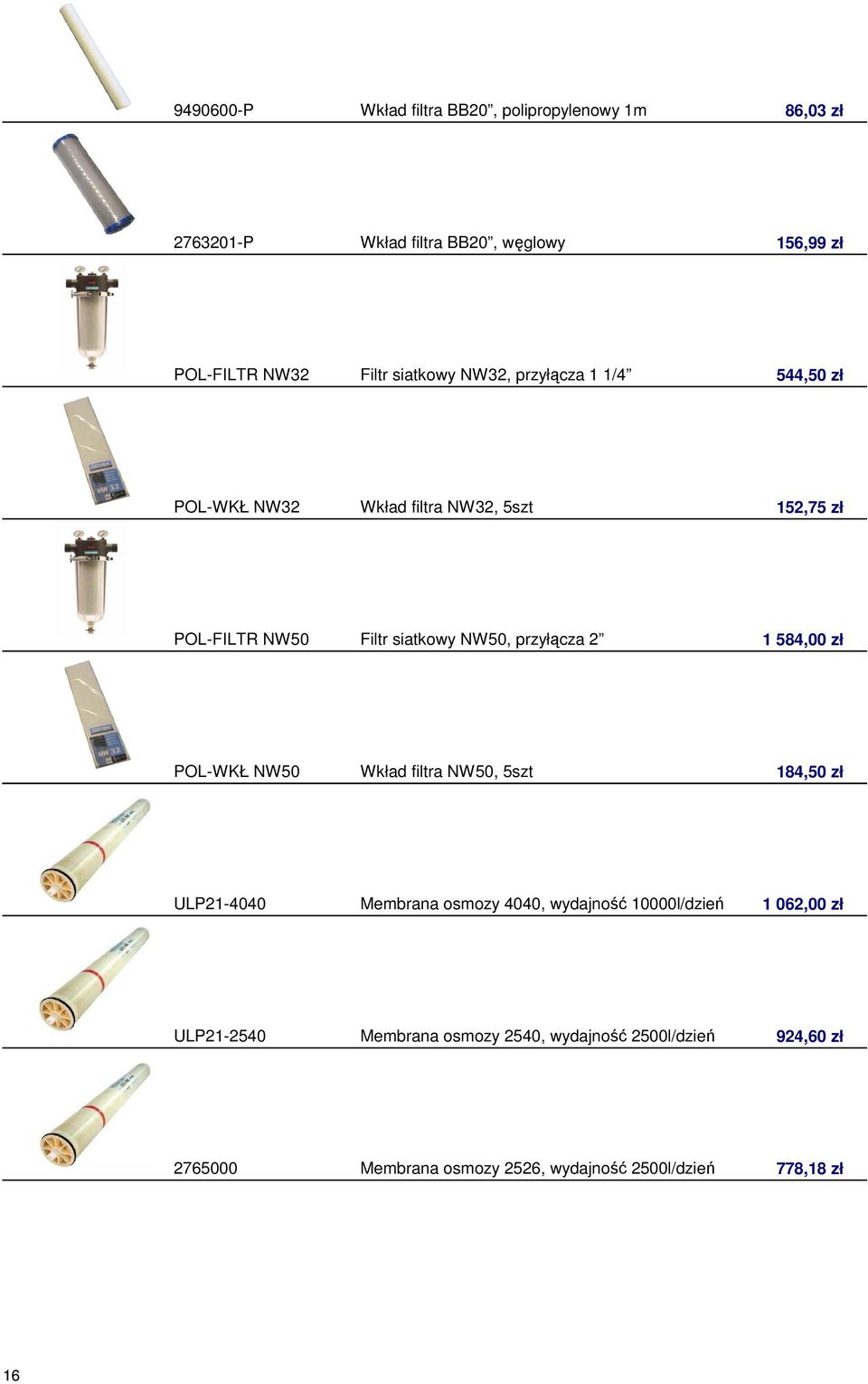 przyłącza 2 1 584,00 zł POL-WKŁ NW50 Wkład filtra NW50, 5szt 184,50 zł ULP21-4040 Membrana osmozy 4040, wydajność 10000l/dzień 1