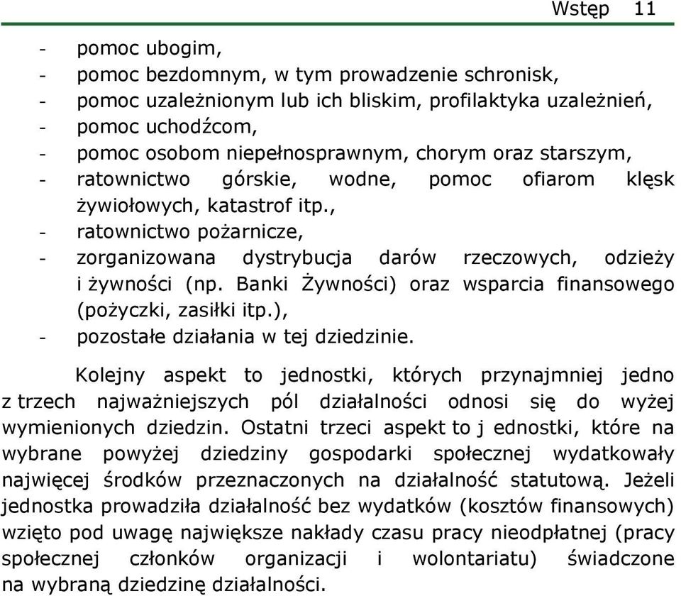 Banki Żywności) oraz wsparcia finansowego (pożyczki, zasiłki itp.), - pozostałe działania w tej dziedzinie.