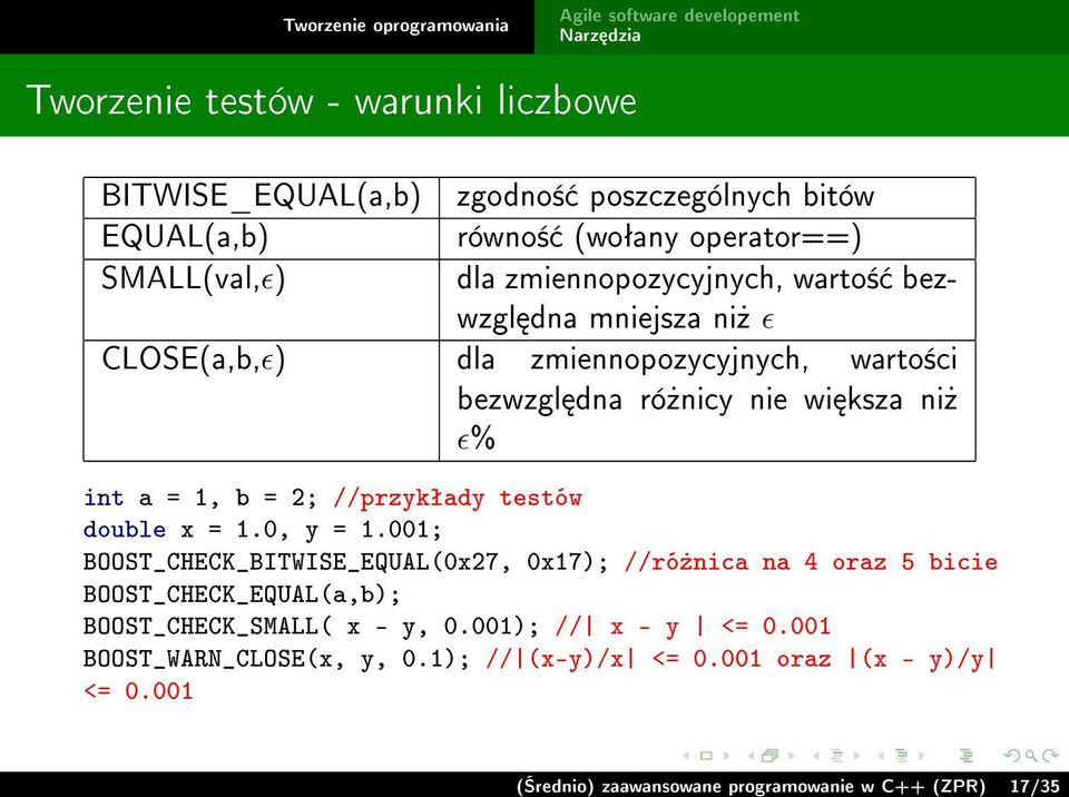 = 2; //przykªady testów double x = 1.0, y = 1.