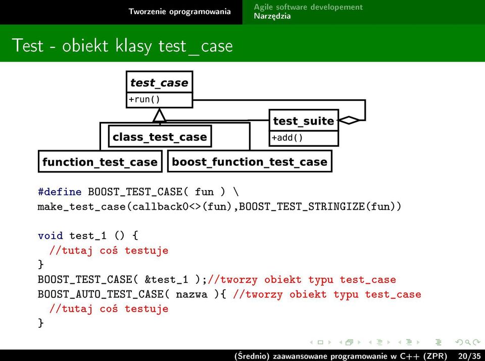 testuje } BOOST_TEST_CASE( &test_1 );//tworzy obiekt typu test_case BOOST_AUTO_TEST_CASE(