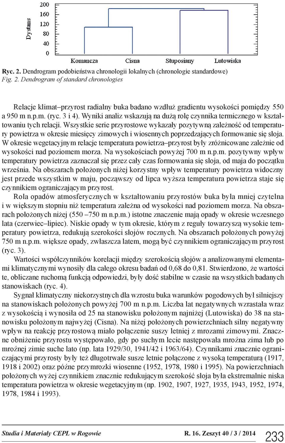 Wszystkie serie przyrostowe wykazały pozytywną zależność od temperatury powietrza w okresie miesięcy zimowych i wiosennych poprzedzających formowanie się słoja.