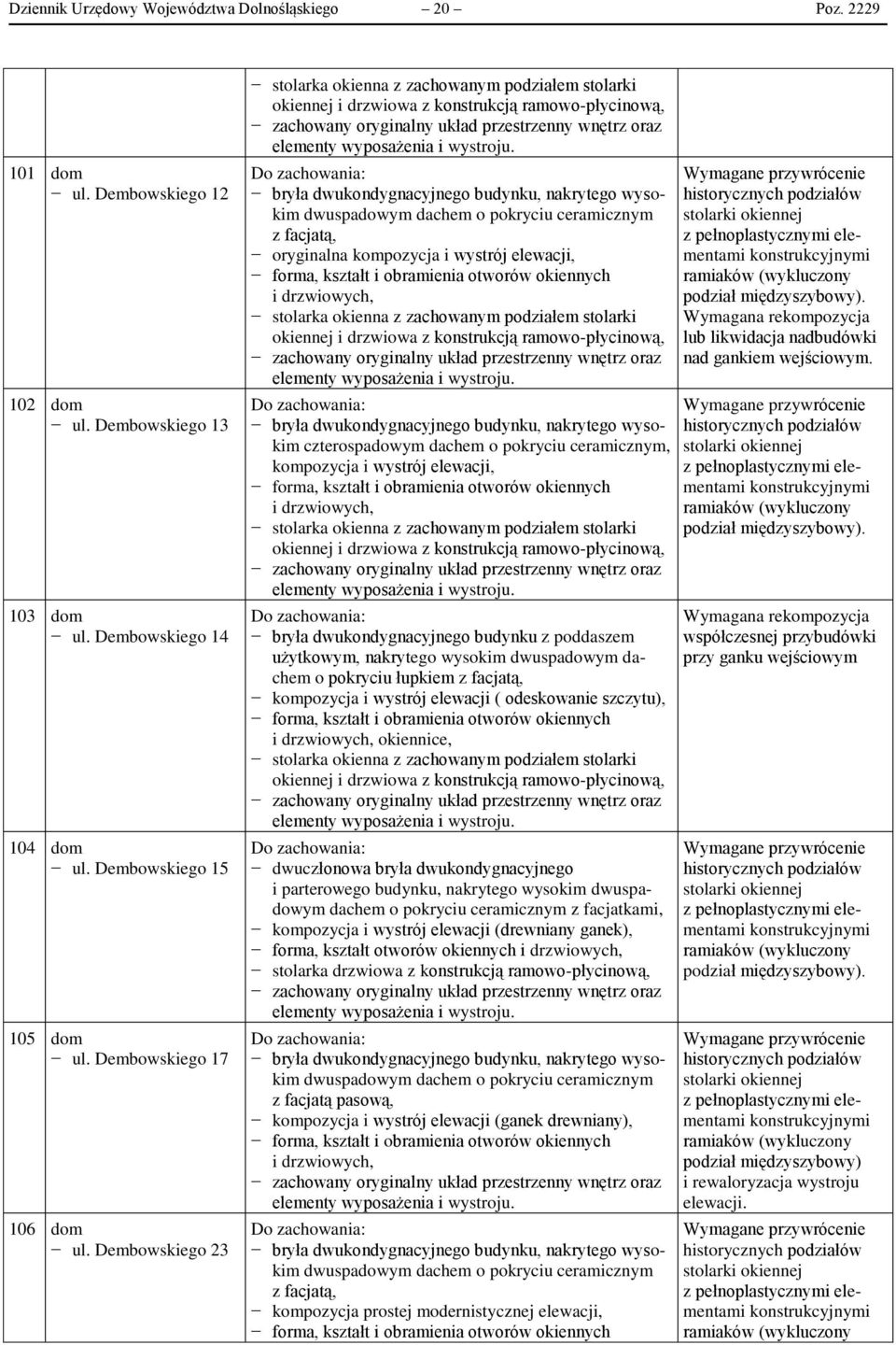 Dembowskiego 23 stolarka okienna z zachowanym podziałem stolarki okiennej i drzwiowa z konstrukcją ramowo-płycinową, zachowany oryginalny układ przestrzenny wnętrz oraz elementy wyposażenia i